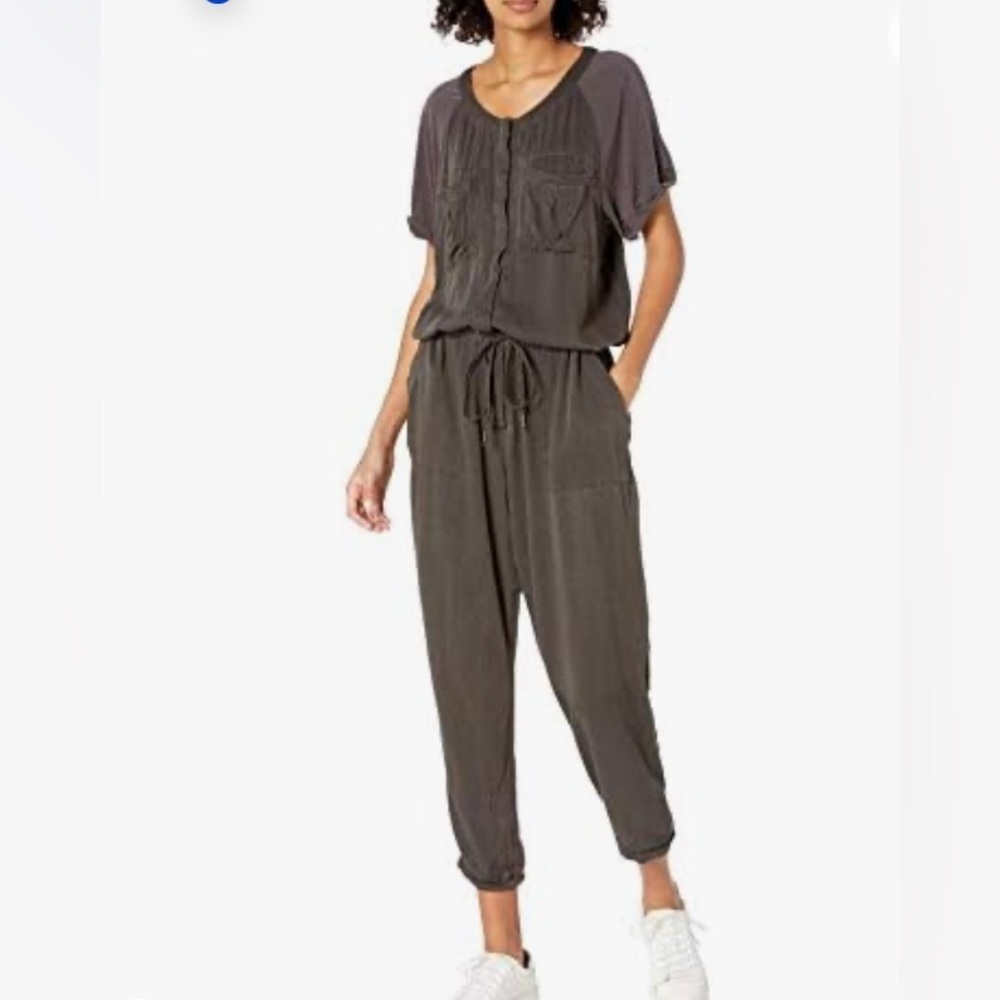 Free People Raving Rayon Utility Romper Washed Black Jumpsuit Size Small